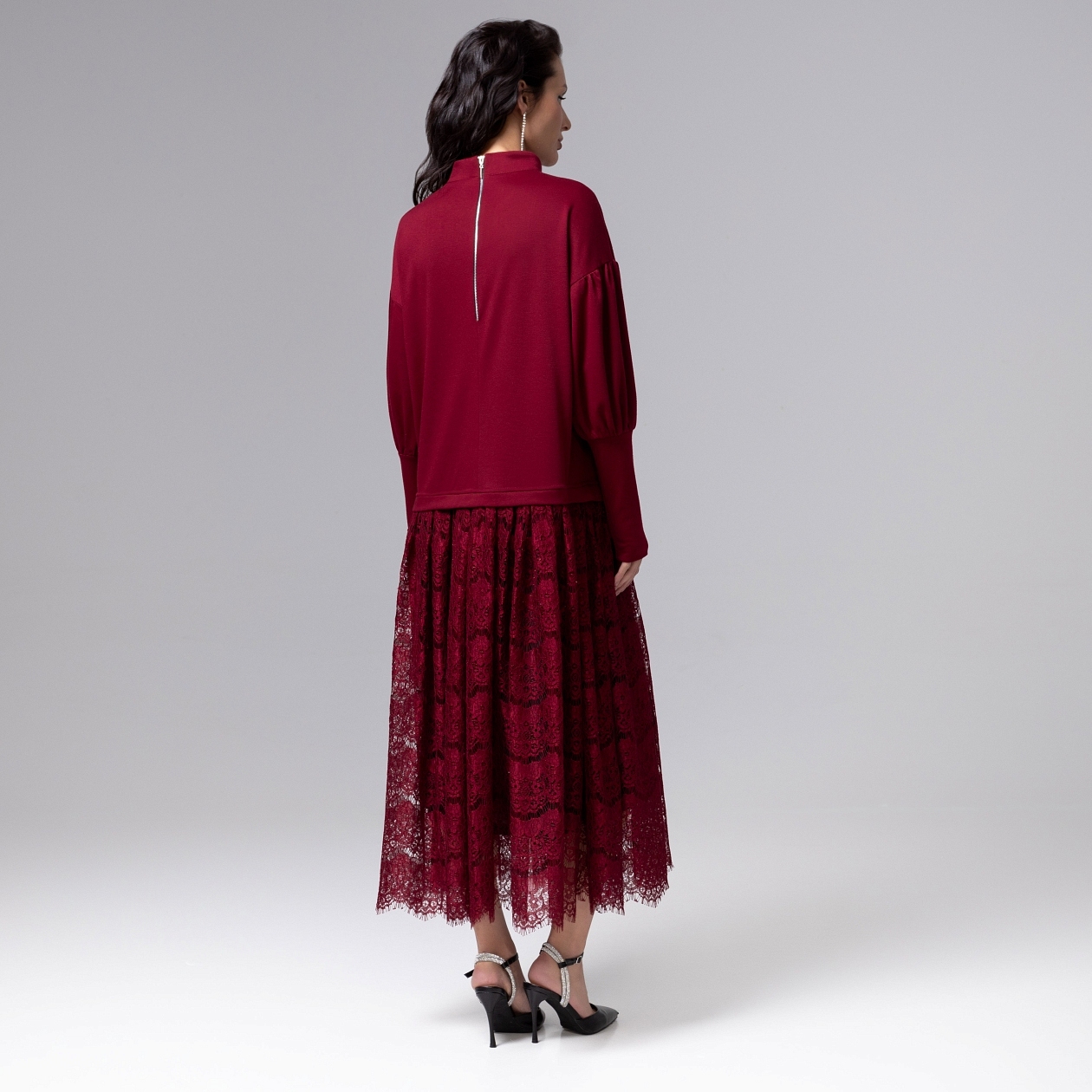 Платье История в кружевах (бордо). Состав: 65% полиэстер, 30% вискоза, 5% спандекс
