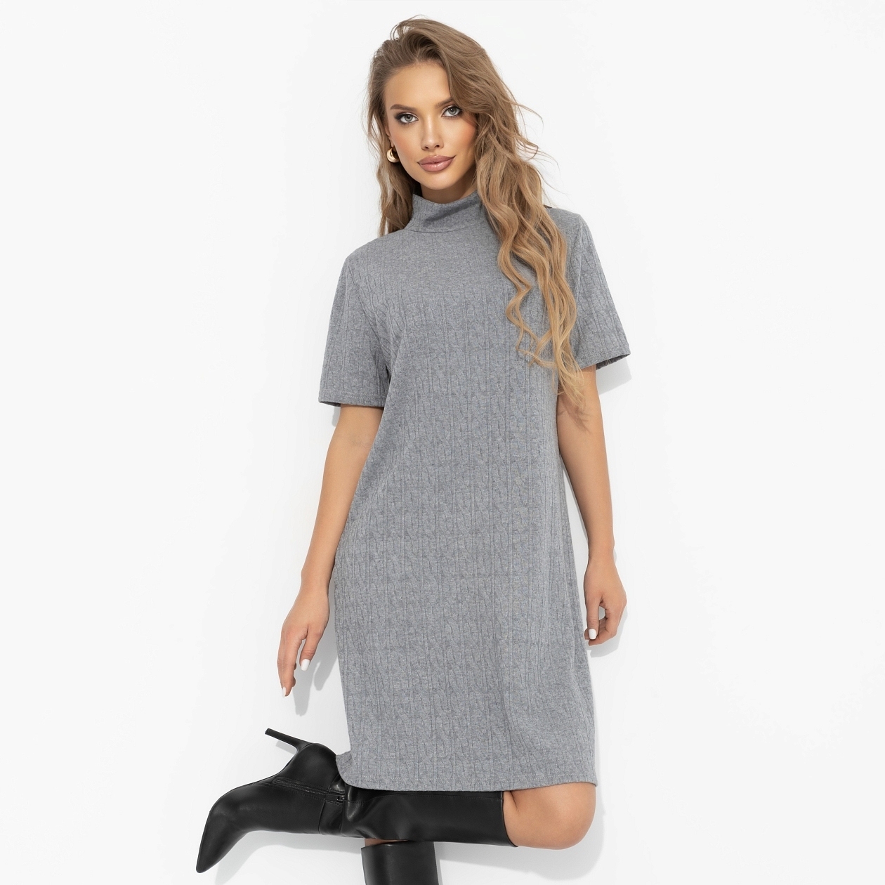 Платье Словно впервые (серое). Состав: 75% нейлон, 22% хлопок, 3% спандекс
