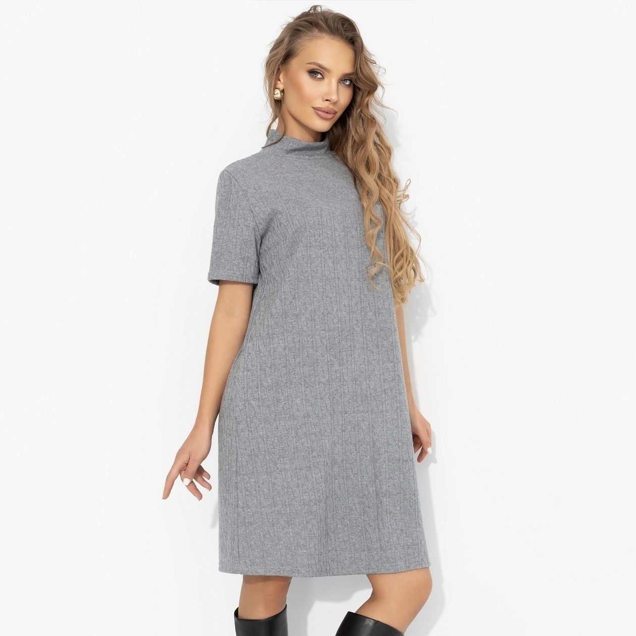 Платье Словно впервые (серое). Состав: 75% нейлон, 22% хлопок, 3% спандекс