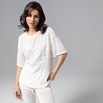 Футболка комбинированная с вышивкой Буду тебе сниться (айвори)