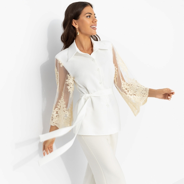 Жакет Даю автограф (айвори, с поясом) 