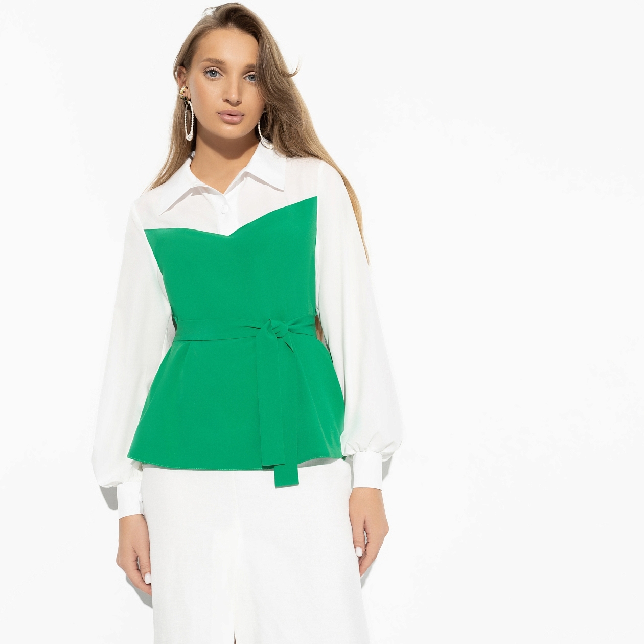 Блуза С высоты очарования (sexy green, с поясом). Состав: 95% п/э, 5% эластан