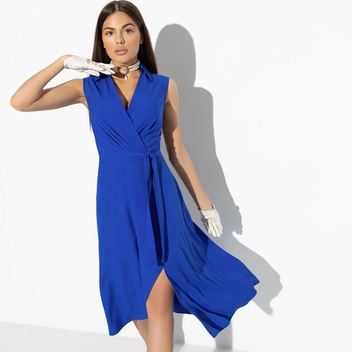 Платье Буду звездой (blue, с поясом). Состав: 95% полиэстер, 5% эластан